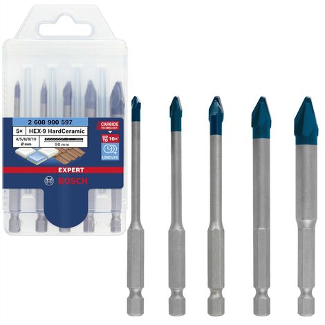 Bosch EXPERT 2608900597 5 Piece HEX-9 Ceramic Tile Porcelain Drill Bit Set 90mm