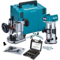 Makita DRT50Z 18v XR Brushless Cordless 1/4"" Router + Plunge Base +12P Trend Set