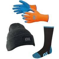 Ox Tools Workwear Winter Pack Insulated Beanie Hat + Thermal Gloves + Warm Socks