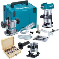 Makita DRT50ZJX2 18v Cordless Brushless Router Trimmer + Plunge Base + 12pc Set