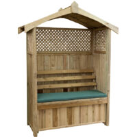 Zest Dorset Arbour Wooden Garden Seat & Storage Box & Green Seat Pad Cushion