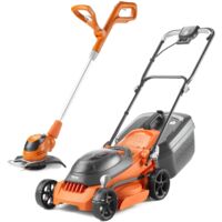 Flymo 36V EasiStore 340R Cordless Lawnmower 34cm Twin 18v & Grass Trimmer Bare