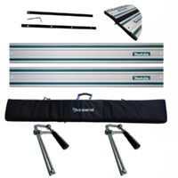 2x Makita 1.5m Guide Rails DSP600 Plunge Saw + Pair Clamps + Bag + Connector