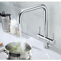 Chrome 3 in 1 Instant Boiling Hot Water Twin Lever Kitchen Tap Only Cool Touch