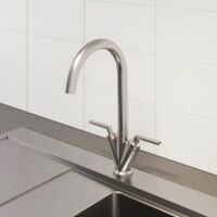 Halo Brushed Nickel Mono Kitchen Sink Basin Mixer Tap Swivel Spout - Twin Lever