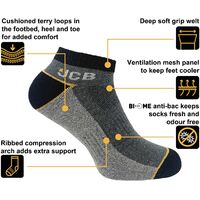 JCB 3 Pack Work Trainer Socks Short Sock with Arch Support Ventilated Size 6-8.5