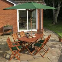 Rowlinson Plumley Wooden Dining Table Chairs Set 6 Seater Green & Parasol