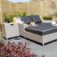 Rowlinson Prestbury Rattan Twin Sun Lounger Bed Set Side Table Garden Grey