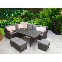 Signature Weave Charlotte Wicker Corner Sofa Dining Wood Table Set Stools Grey