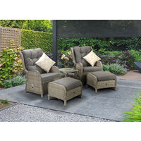 Signature Weave Meghan Wicker 2 x Reclining Chair Lounger Footstool Table Set