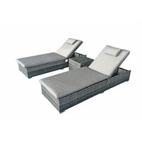 Signature Weave Jessica Wicker 2 x Sun Lounger Chair & Side Drinks Table Grey