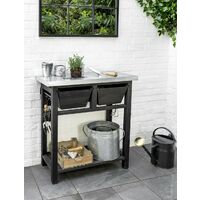 Garden Trading Moreton Potting Bench Plant Table Work Bench Wooden Spruce Black
