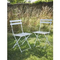 2 x Garden Trading Outdoor Indoor Bistro Chairs Seat Chalk White Steel Patio