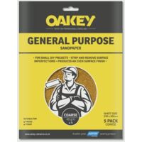 Oakey 66261135689 Glasspaper Sanding Sheets 230 x 280mm Coarse 40G 5 OAK58290