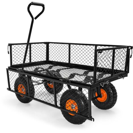 Carrito de transporte con fondo interior y enganche para remolque máximo 350 kg, vagón de mango para el transporte manual, carro de transporte de metal.