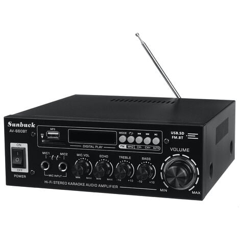 Amplificateur de Puissance Bluetooth 5.0, 300W + 300W Stereo Hi-FI Digital  Amp 2.0 Channel avec entrée USB/Bluetooth/FM, Mini Récepteur Audio 12V /