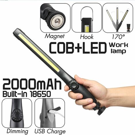 Inspection Lampe De Travail Torche Ultra Slim rotatif 3 W COB DEL-Rechargeable 