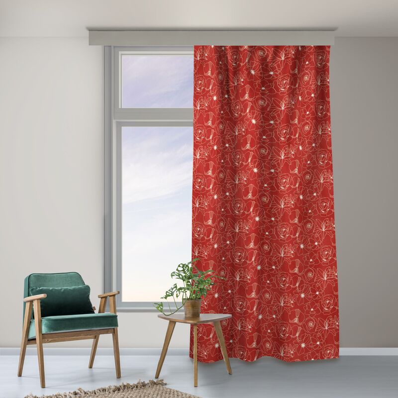 Vorhänge - Outline Blüten Muster - Rot Größe HxB: 125cm x 130 cm (1 Vorhang)