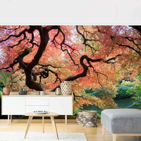 Fototapete - Vintage Blumen Holzoptik - Vliestapete Premium Breit Größe  HxB: 190cm x 288cm