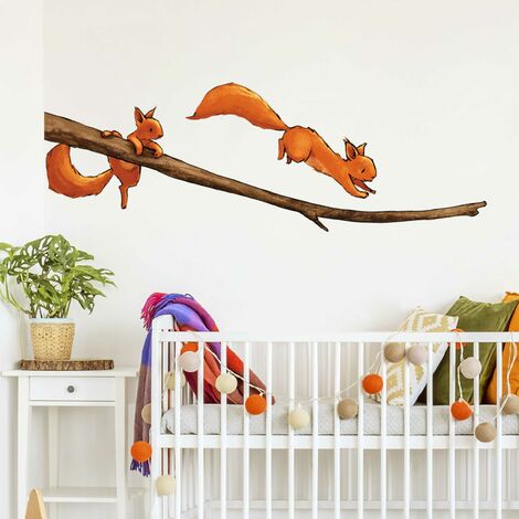 Wandtattoo Babyzimmer Einhörnchen auf dem Ast Größe HxB: 20cm x 60cm