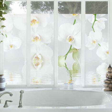 Orchideenbild Fensterfolie - Sichtschutz Fenster Wellness Orchidee - Blumen  Fensterbilder Größe HxB: 21cm x 31cm