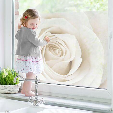 Fensterfolie - Sichtschutz Fenster Pretty White Rose - Fensterbilder Größe  HxB: 10cm x 16cm