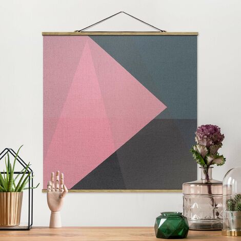 Stoffbild mit Posterleisten - Rosa Transparenz Geometrie - Quadrat 1:1  Größe HxB: 35cm x 35cm Material: Eiche | Bilder