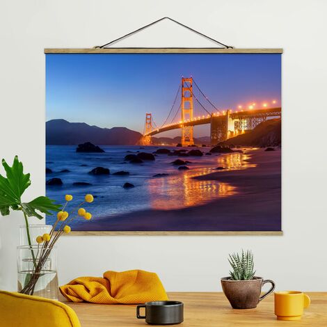 Stoffbild mit Posterleisten - Golden Gate Bridge am Abend - Querformat 3:4  Größe HxB: 26cm x 35cm | Poster
