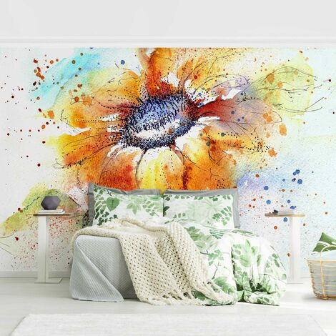 Fototapete - Vintage Blumen Holzoptik - Vliestapete Premium Breit Größe  HxB: 190cm x 288cm