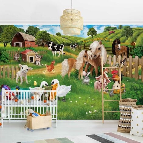 Fototapete Kinderzimmer - Animal Club International - Tiere auf dem  Bauernhof - Fototapete Breit Größe HxB: 190cm x 288cm