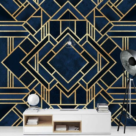 Fototapete Premium - Blaue Geometrie goldenes Art Deco - Fototapete Quadrat  Größe HxB: 192cm x 192cm