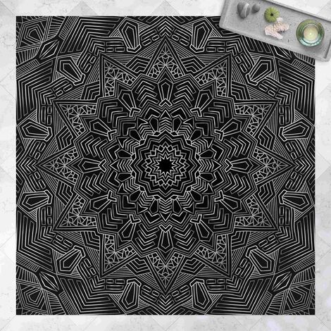 Teppich Rund Geometrisch Gemustert Dreiecke Mandala Teppiche Grau Schwarz 