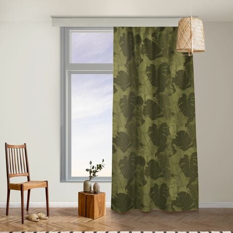 Vorhänge - Tropischer Blätter Mix - Olive Grün Größe HxB: 125cm x 130 cm (1  Vorhang)