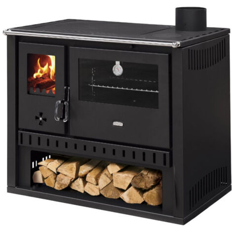 Interstoves – Cuisinière à bois avec sortie fumées droite – Longueur bûche 25 cm – Puissance 8 kW – Corps en vermiculite et acier – Éco Design 2022