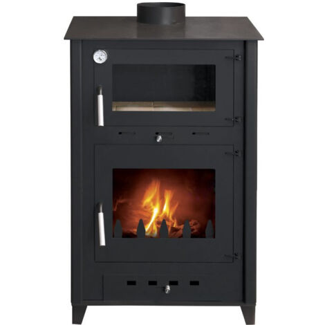 Interstoves – Poêle à bois Rosa 10 bûches 50cm – Four intégré – Acier 4mm – Évacuation des fumées par le dessus – Certifié Eco Design 2022 – Noir