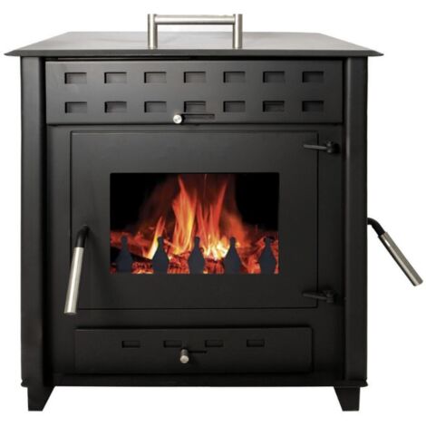 Interstoves – Poêle à bois HUGO 9 bûches 50 cm – Sortie des fumées arrière ⌀150 mm – Éco Design 2022 – Flamme verte 7 étoiles – Four intégré