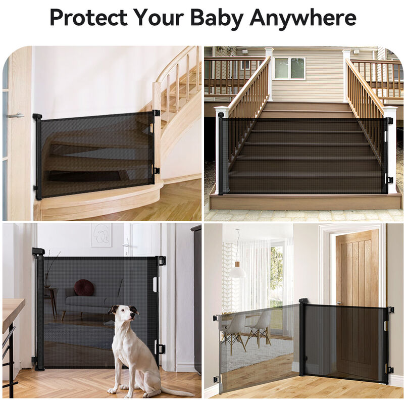 Costway barriere de securite retractable pour bebes,animaux domestiques, portes d'escalier extensible convient aux portes jusqu'a 110cm pour  escaliers,salon,balcon,avec kits d'installation (blanc) - Conforama