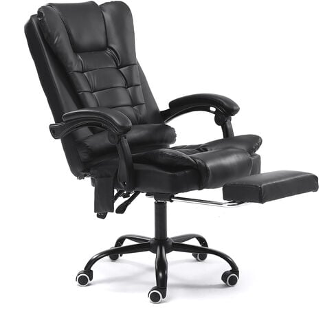 Chaise de bureau avec massage fonction avec dossier repose-pied coussin ergonomiques fauteuil similicuir inclinable siège pivotant hauteur réglable 150kg max.