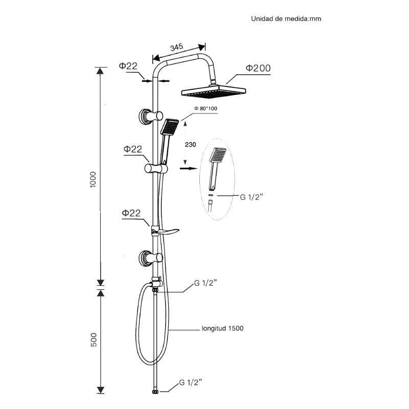 ▷ Chollo Columna de ducha DP Grifería RY-S002 sin grifo por sólo 36,30€  (26% de descuento)