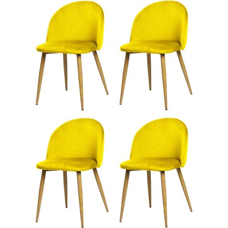 Pack de cuatro sillas de comedor estilo vintage con asiento y respaldo fabricado en terciopelo modelo Pedraza en color amarillo mostaza (1/4)
