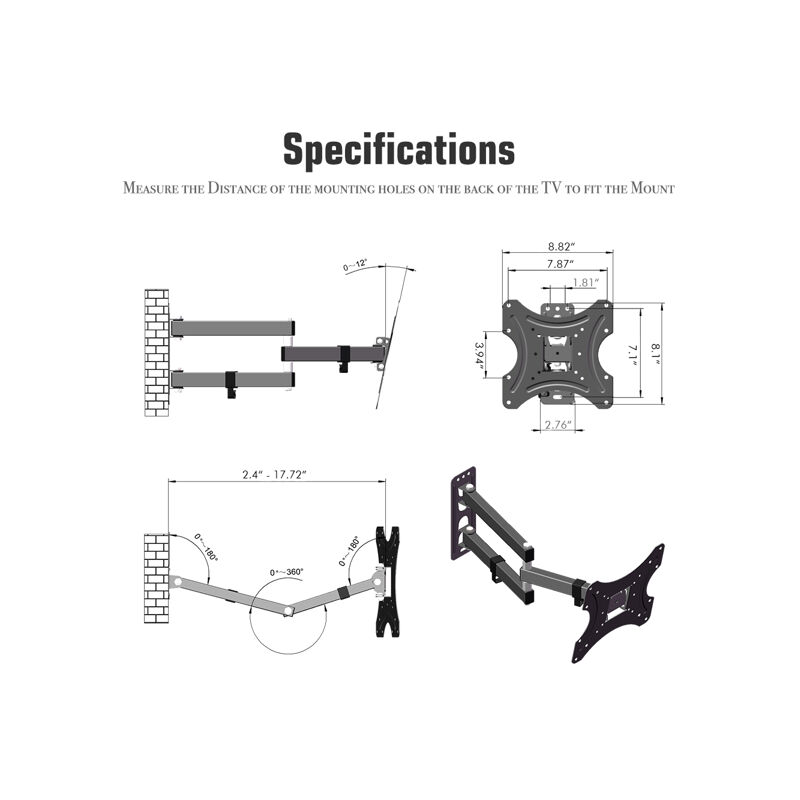 LEADZM-Support TV rotatif avec niveau à bulle, support mural réglable,  support rapide, 26-50 , TMX200 - AliExpress