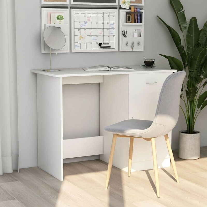 Bureau Meuble de Rangement Contemporain - Noir Aggloméré - Avec 3 tiroirs  et 1 porte - 140 x 50 x 76 cm