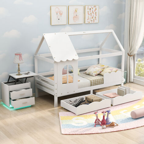 Lit Cabane Lit Enfant Lit Jeunesse 160x80 avec Protection