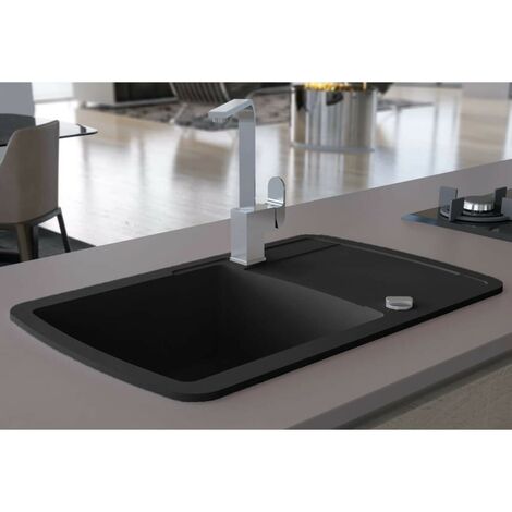 Lavabo Cuisine en Granit Noir, 78 x 50 cm, Evier 2 bacs + Robinet + Siphon  Automatique, Évier à Encastrer de Primagran : : Bricolage