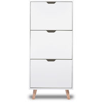 Designer shoes cabinet with 4 feet in modern pine wood and 3 white drawers