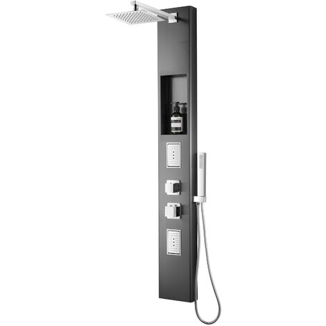 XXL Duschpaneel in Gunmetal Gebürstet Thermostat und integrierter Nische (1/4)