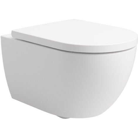 Soho Whirlflush Hänge Wand WC Spülrandlos Toilette Weiß Matt mit WC-Sitz