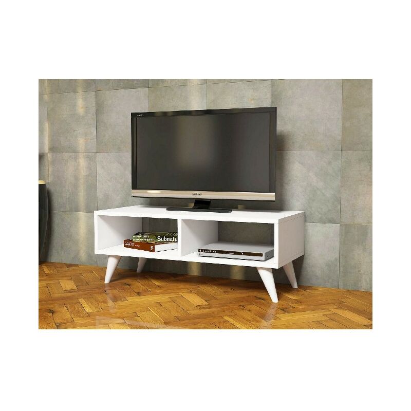 Mueble Tv Homemania manolya blanco 90 x 35 40 cm moderno con compartimientos para salon en madera
