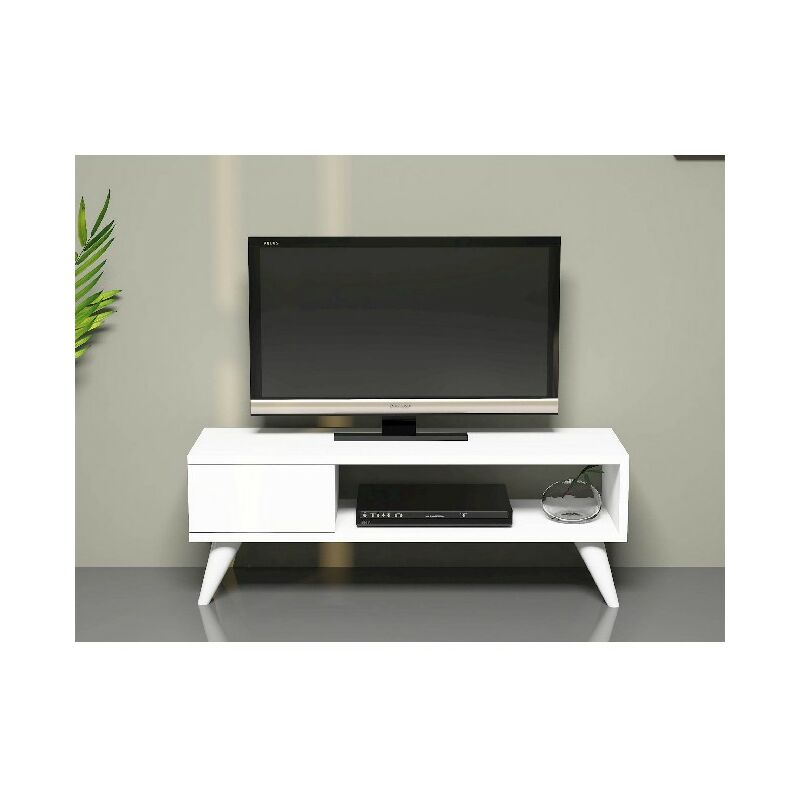 Mueble TV Maya Moderno - con Cajon, Compartimientos - para Salon - Blanco en Madera, 90 x 30 x 33 cm