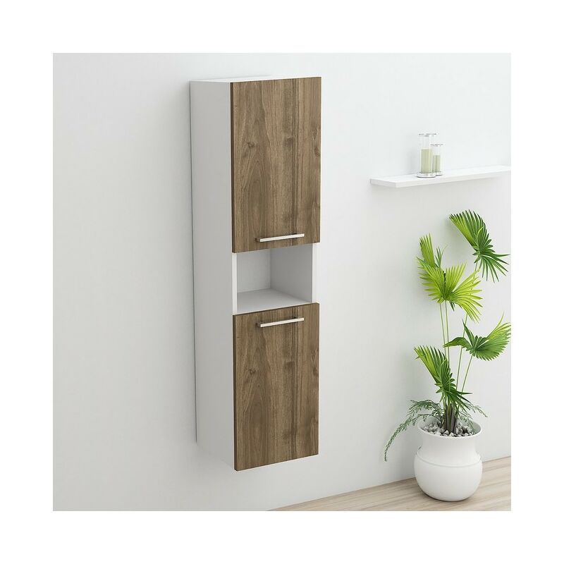 Hira Mueble Multiusos con puertas estantes de la oficina sala estar estudio habitacion blanco nogal en madera 35 31 140 35x31x140